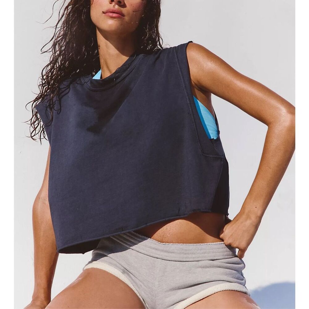 Free People FP Movement Inspire Tank Black Oversized Cropped S NEW